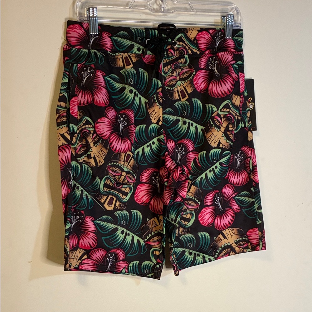 Good Vibes Hibiscus Print Men's Board Shorts